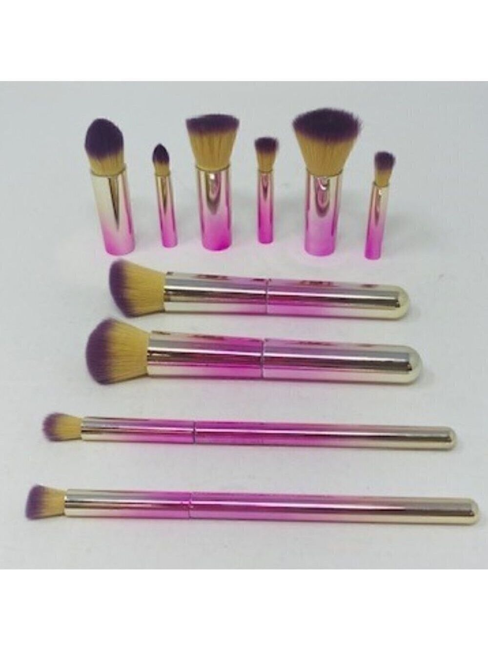 Pink Metallic travel Makeup Brush Set with 10 Interchangeable Brushes New n box